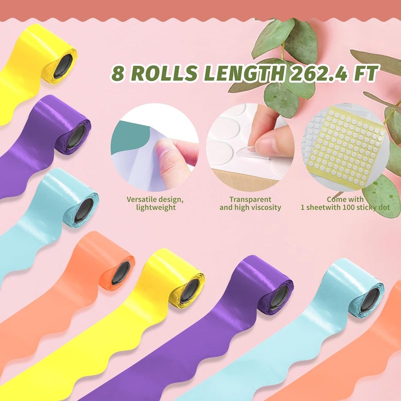 DASTTUIS 8 Rolls 262.4 Ft Bright Bulletin Board Borders Set - Decorations for Office, School Classroom Decor, Teachers & Home DIY - Posters & Birthday Parties - Board Trim （Vivacity Color） - Image 2
